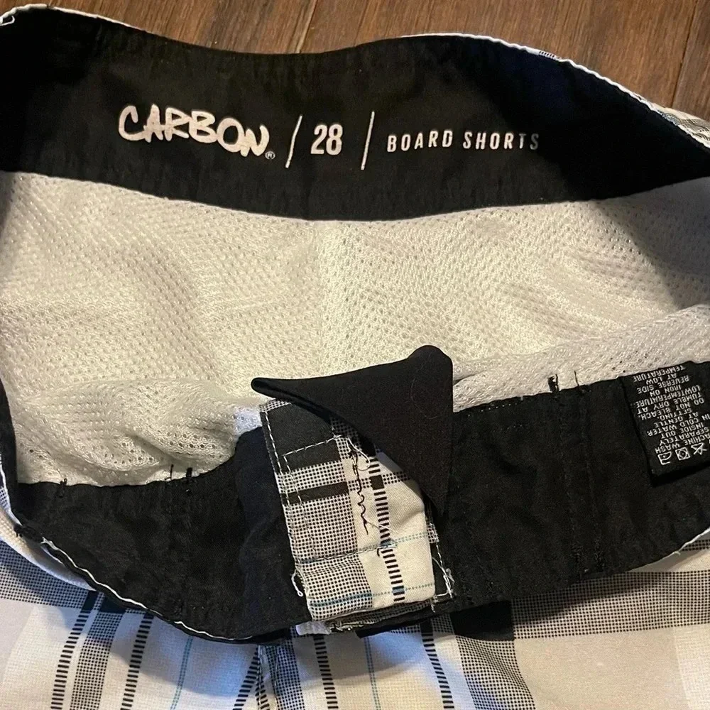 Carbon Plaid Cargo Swim Board Shorts Pockets Y2K